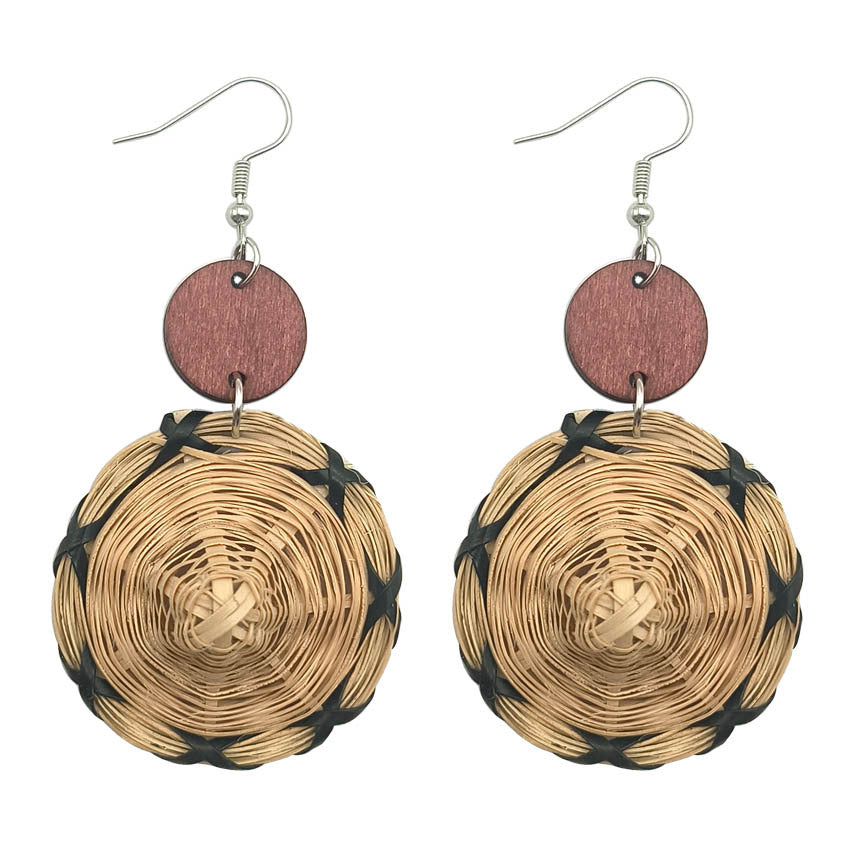 Wholesale Retro Ethnic Style Handmade Rattan Straw Hat Earrings